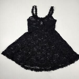 VTG Y2K Cinema Ete Babydoll Lingerie Womens Large Black Lace Sheer Chemise
